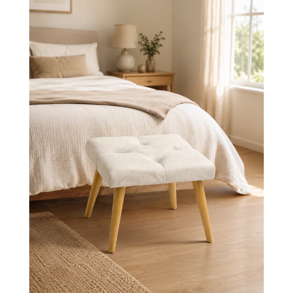 Banqueta Luxo Estofada Suede Areia com Pés de Madeira Confortave Resistente