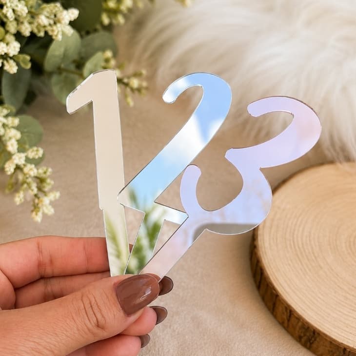 Topo de Bolo Número Acrílico Espelhado Aniversário 0 a 9 – Decoração de Bolo