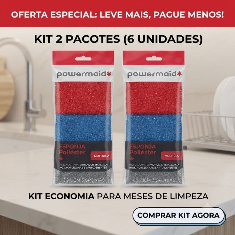 Kit Esponja Limpeza Pesada Não Risca Teflon e Inox - 1pct (3) unidades e 2 pacotes (6) unidades
