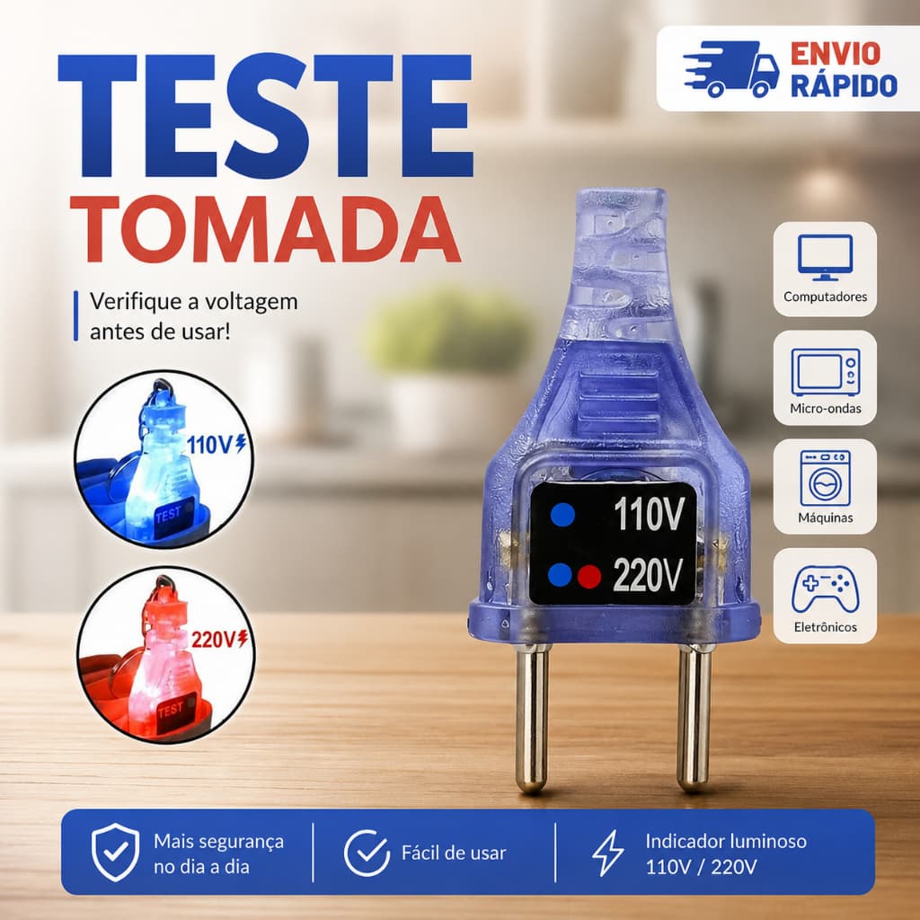 Kit Teste de Tomada Chaveiro Identificador 110v - 220V Led Multimetro Voltimetro
