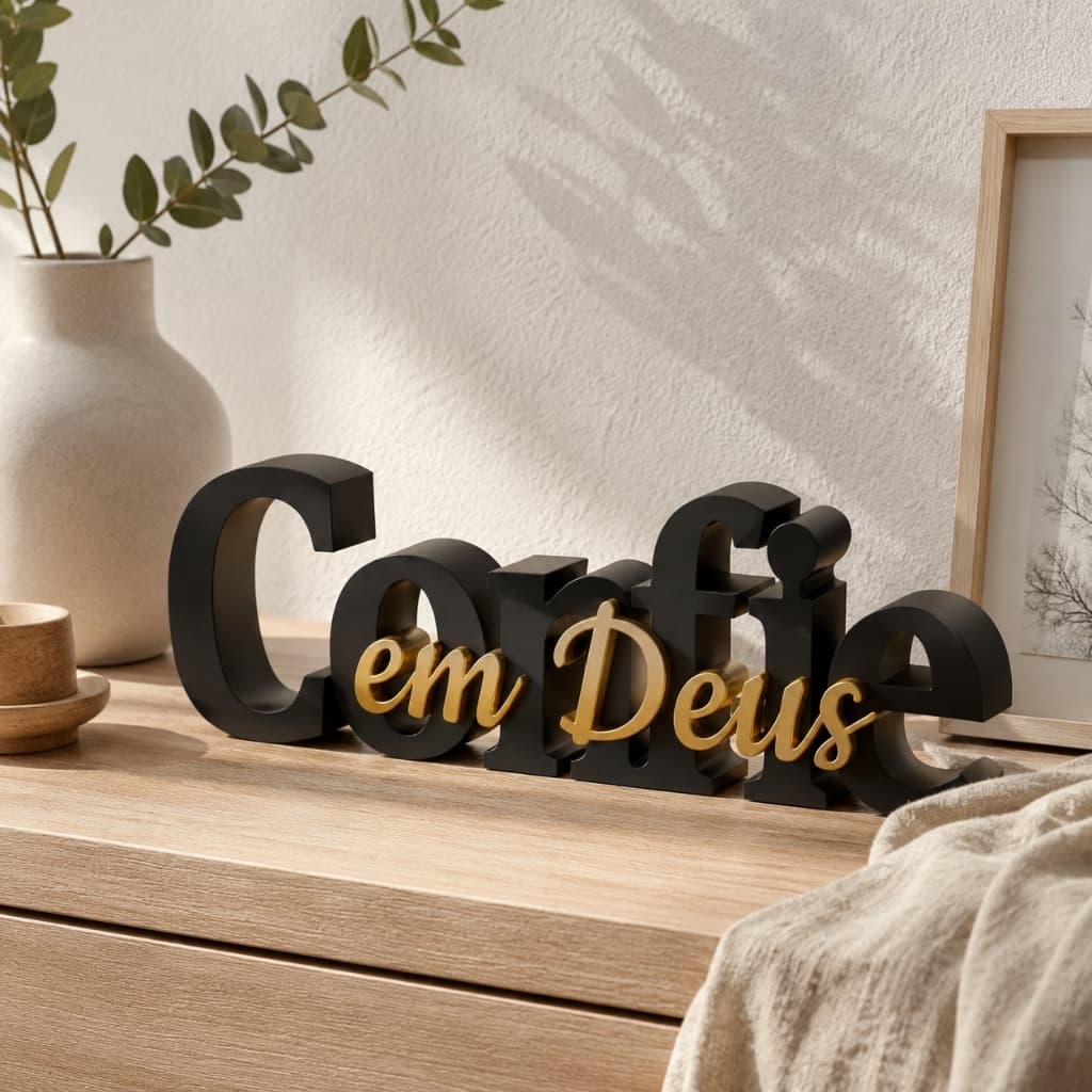 Letreiro Decorativo Confie Em Deus Sala Quarto Espaco Oraçã PLaca Mesa Escritorio