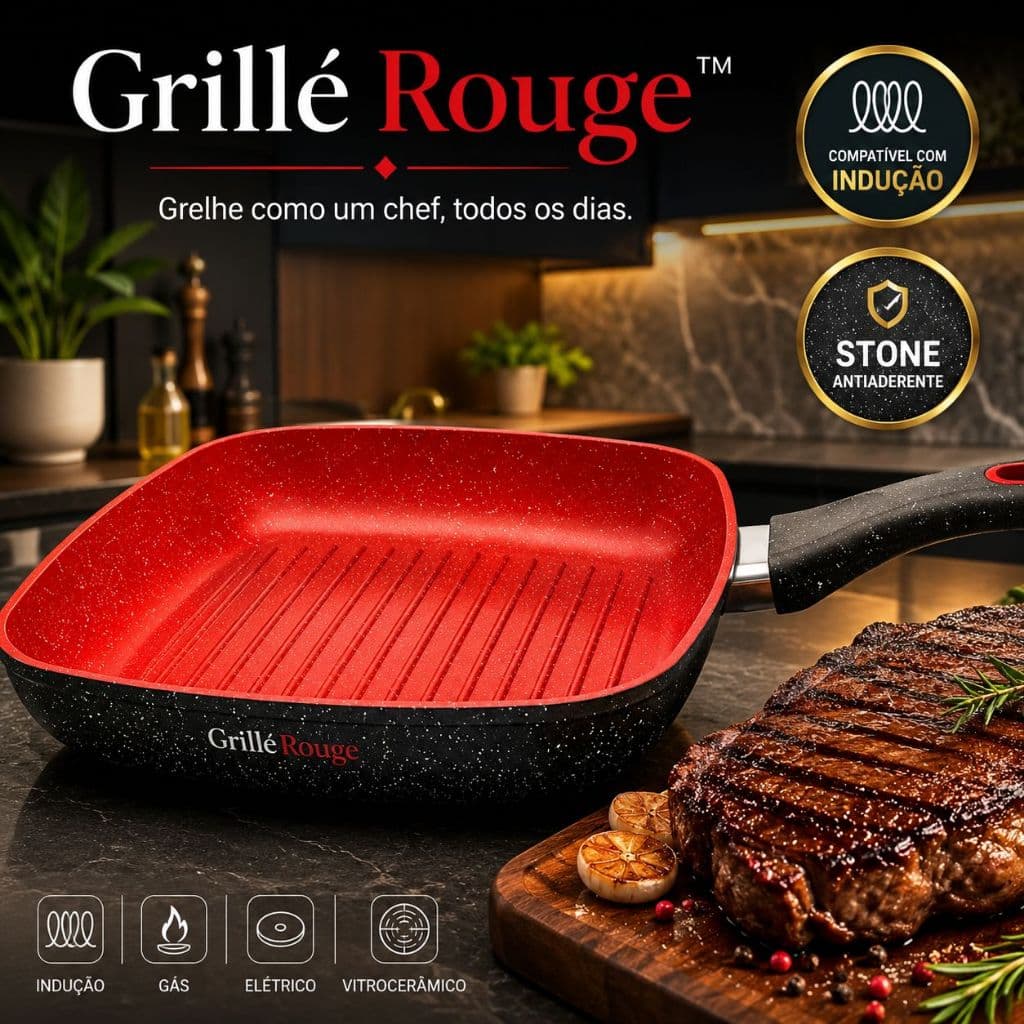 Frigideira Grill Quadrada 24cm Stone Antiaderente Indução Gás Elétrico Vitrocerâmico Vermelha