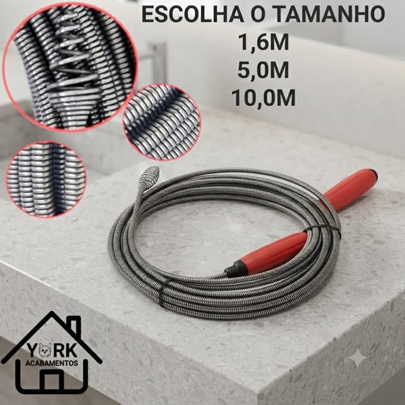 Desentupidor Limpador Pegador Para Pias Ralos Canos Escolha Tamanho 1,6 M Garra 5,0 M ou 10 M