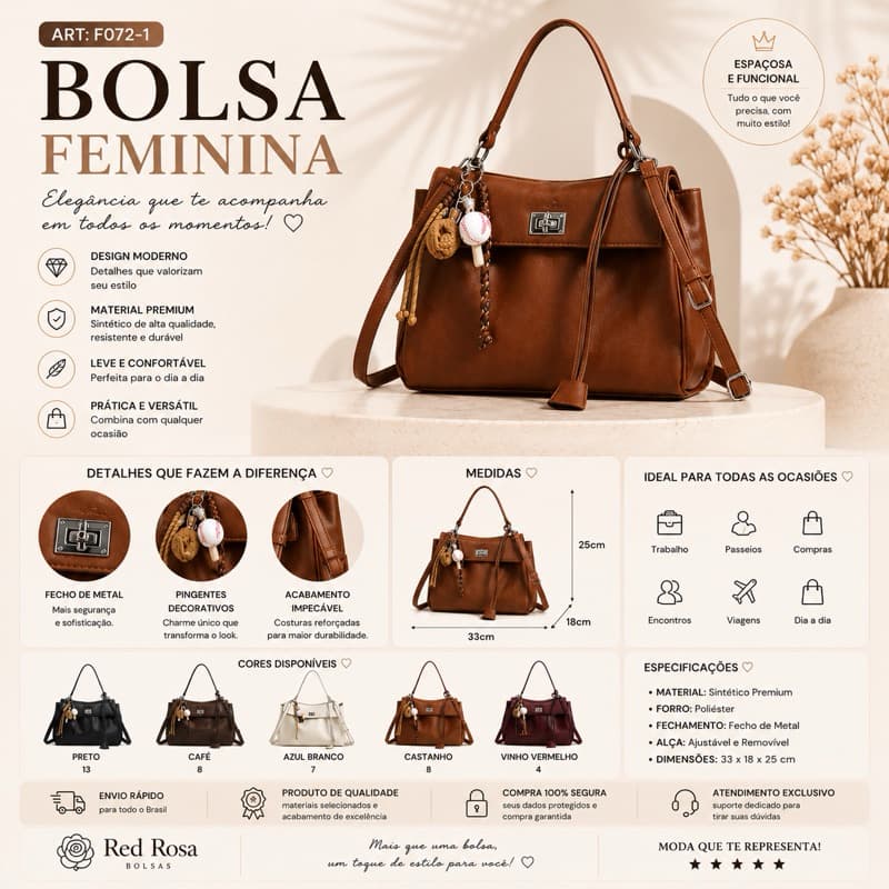 Bolsa Feminina Grande Bolsa de Ombro Casual Elegante Moda Premium F072-1