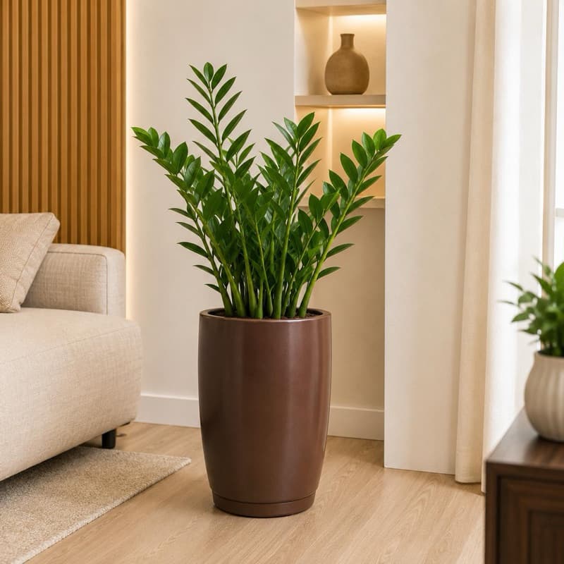 Vaso Decorativo para Planta  em Polietileno Coluna N2 com Prato | Moderno para Sala, Jardim e Varanda
