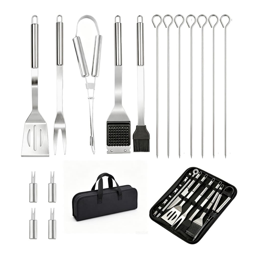 15 Peças Churrasco Inox Maleta Com Faca Profissional Premium