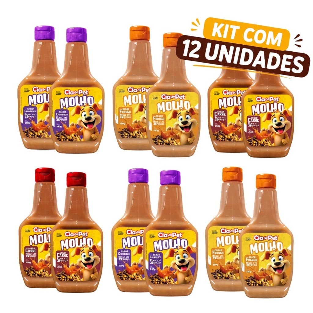 Kit 6 ou 12 Unidades de Molho 250g Cia do Pet para Ração de Cachorro Especial Cremoso Saboroso