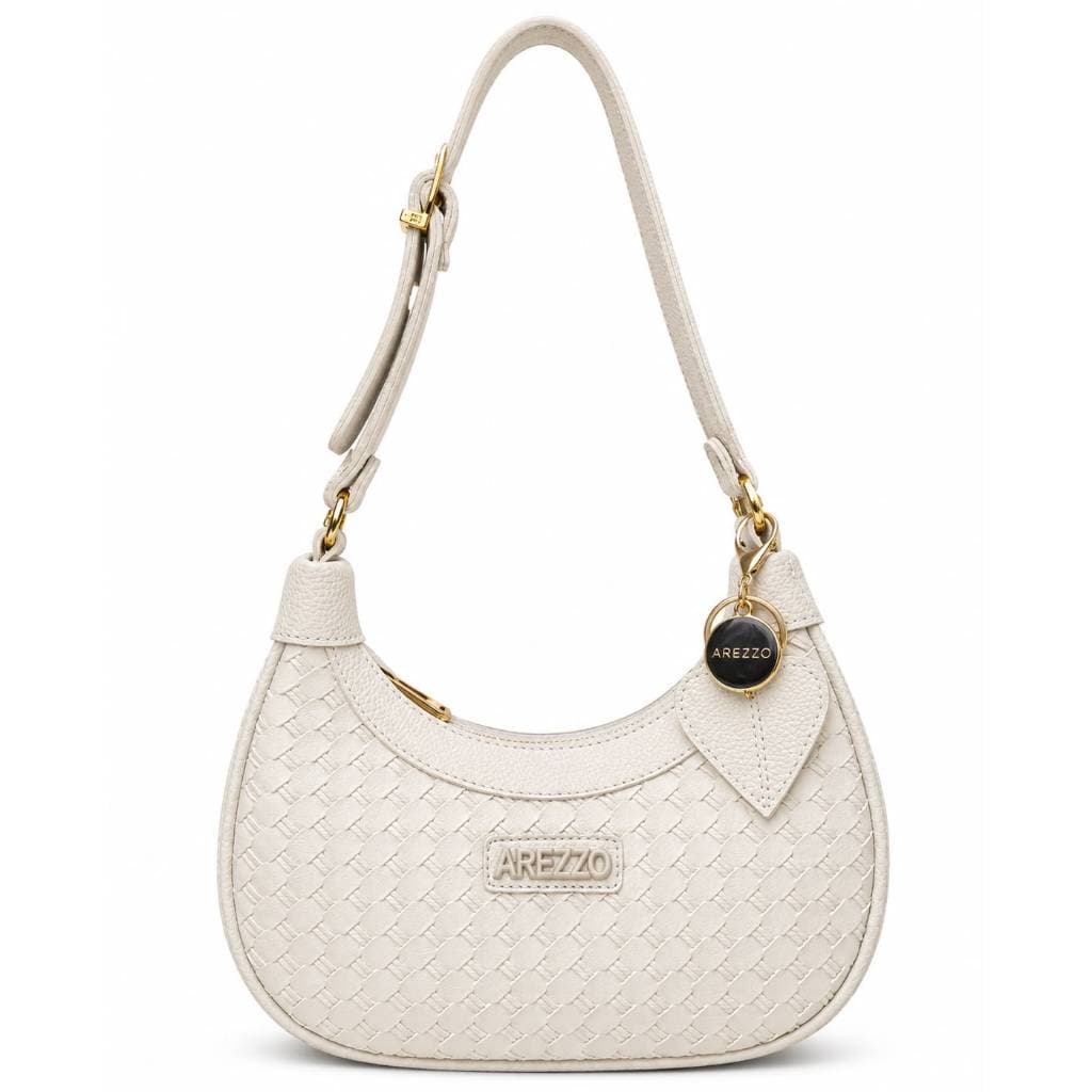 Bolsa Feminina Pequena de Ombro Hobo Meia Lua Trançada Alça Ajustável com Zíper Casual Elegante
