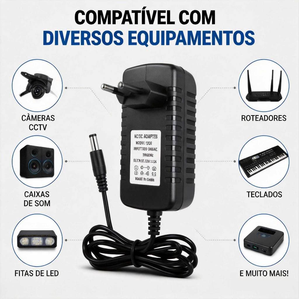 Fonte AC/DC Bivolt 5V 2A 12V 2A Plug P4 5.5mm Adaptador de Energia Carregador para Câmera LED Roteador Eletrônicos