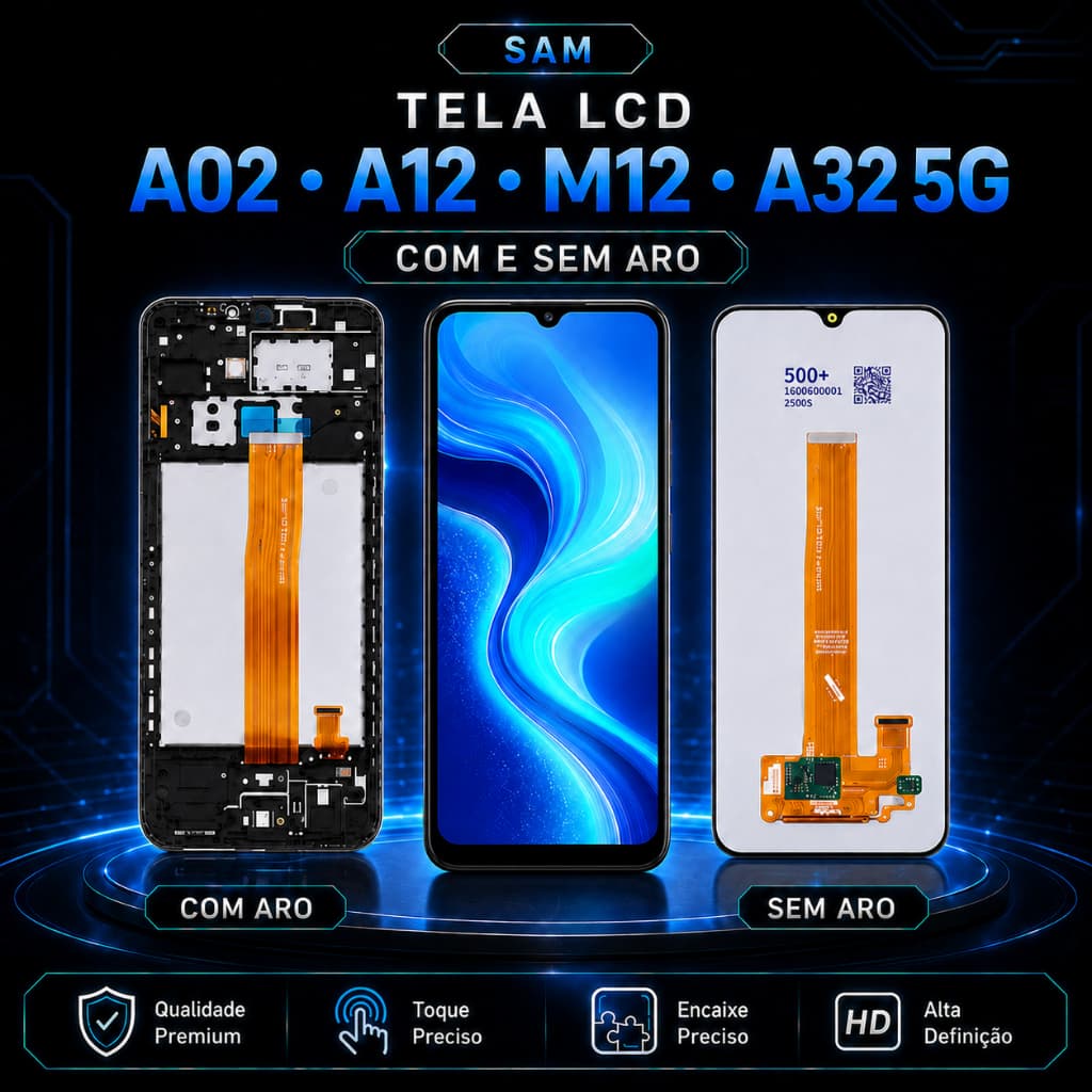 Tela de Reposição LCD Touch Samsung A12 / A02 / M12 / A32 5G Com e Sem Aro Encaixe Preciso Alta Definição