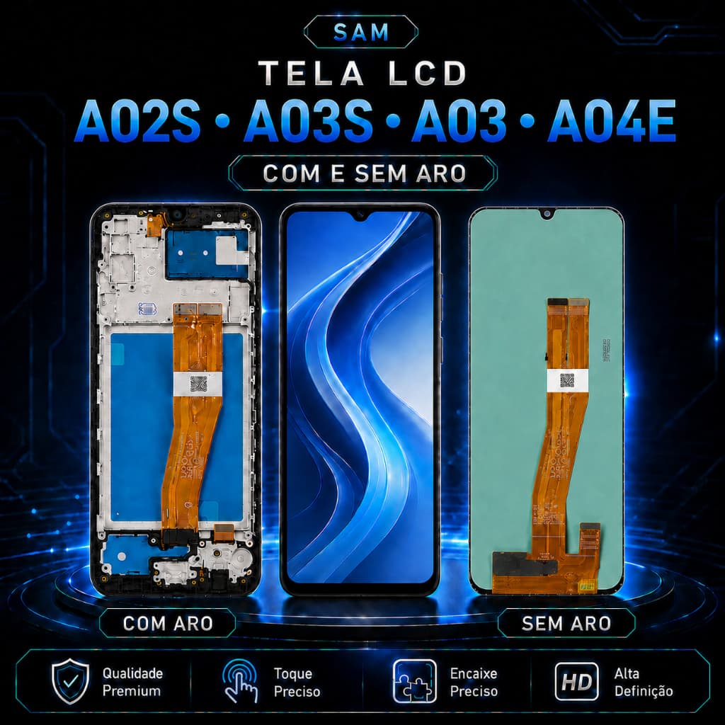 Tela de Reposição LCD Touch Samsung A02s A03s A03 A04e Com e Sem Aro Encaixe Preciso Alta Definição