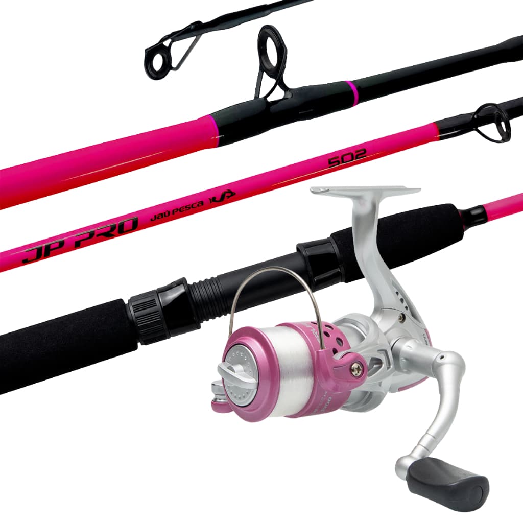 Kit Vara Molinete JP PRO 12-25lbs Rosa  + Molinete Magnum  Lady 3000 3 Rols  - Jaú Pesca