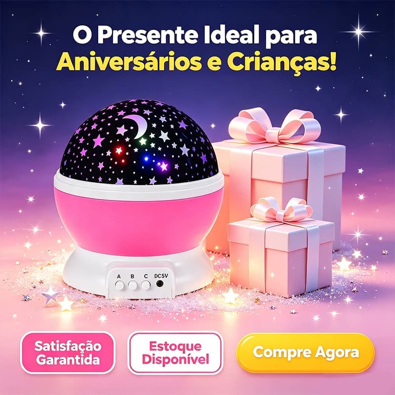 Projetor de Estrelas Luz Noturna Colorida Presente Ideal para Crianças e Aniversários Projeção de Lua e Estrelas Decoraç