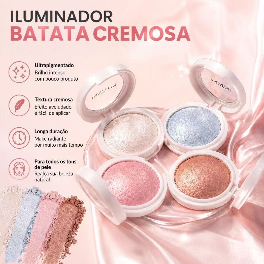 Iluminador Facial Cremoso Potato Powder Alta Pigmentação Brilho Pérola Cintilante Efeito Glow Natural