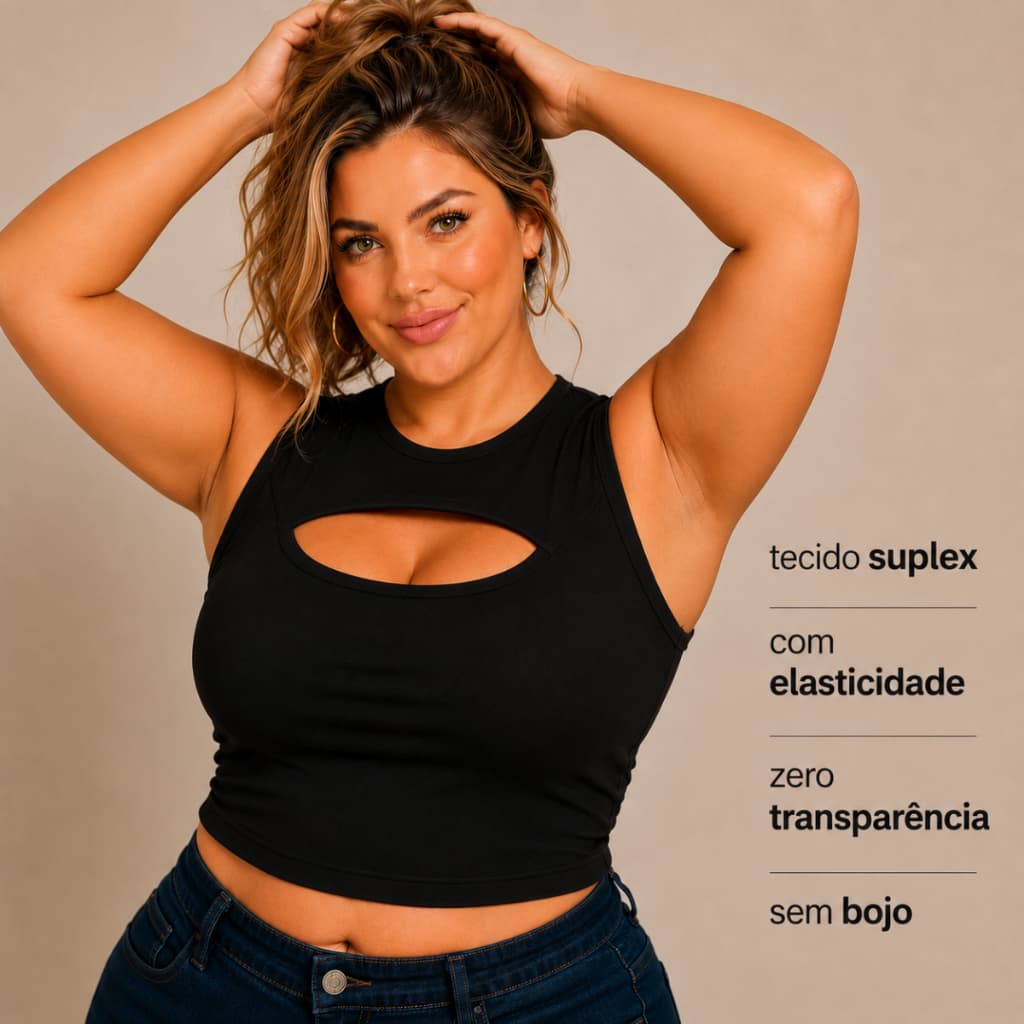 CROPPED FEMININO REGATA BÁSICA PLUS SIZE ESSENCIAL NO SUPLEX TODO DUPLO DO G AO G3