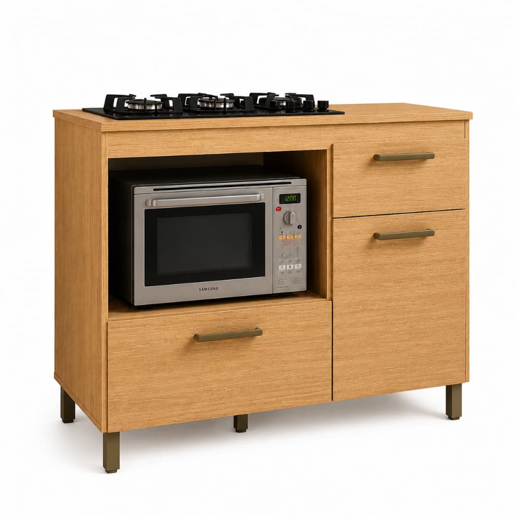 Balcão de Cozinha Para Cooktop 5 Bocas Paris Multifuncional 2 Portas 1 Gaveta