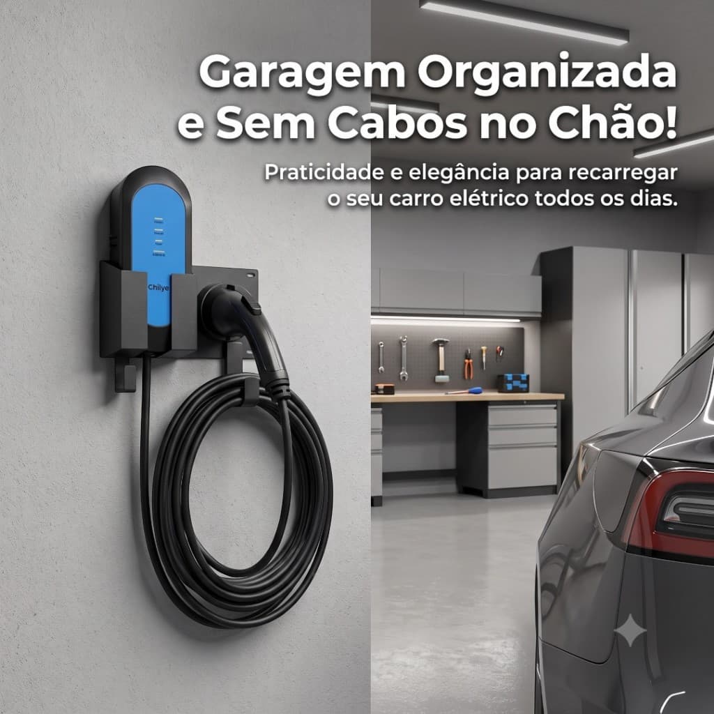 Suporte Parede Carregador Carro Elétrico Organizador Cabo