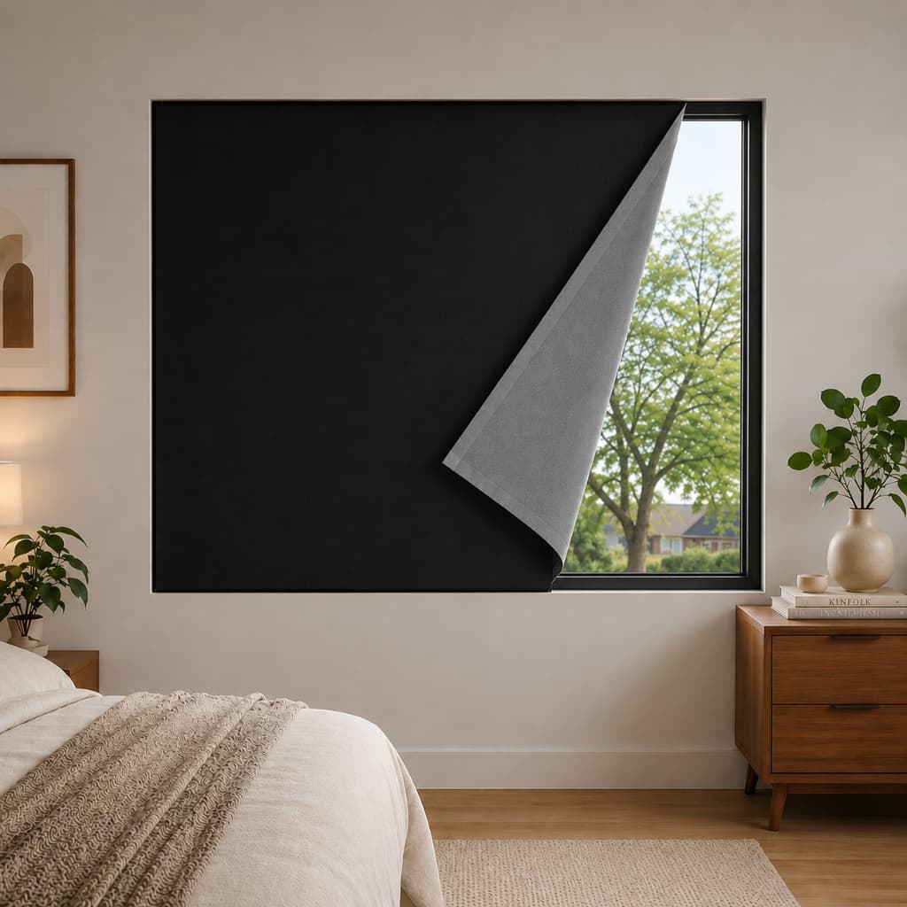 Cortina Painel Blackout 100% Duo Preto e Cinza com Velcro 1,20 x 1,40 P/ Sala Quarto Cozinha