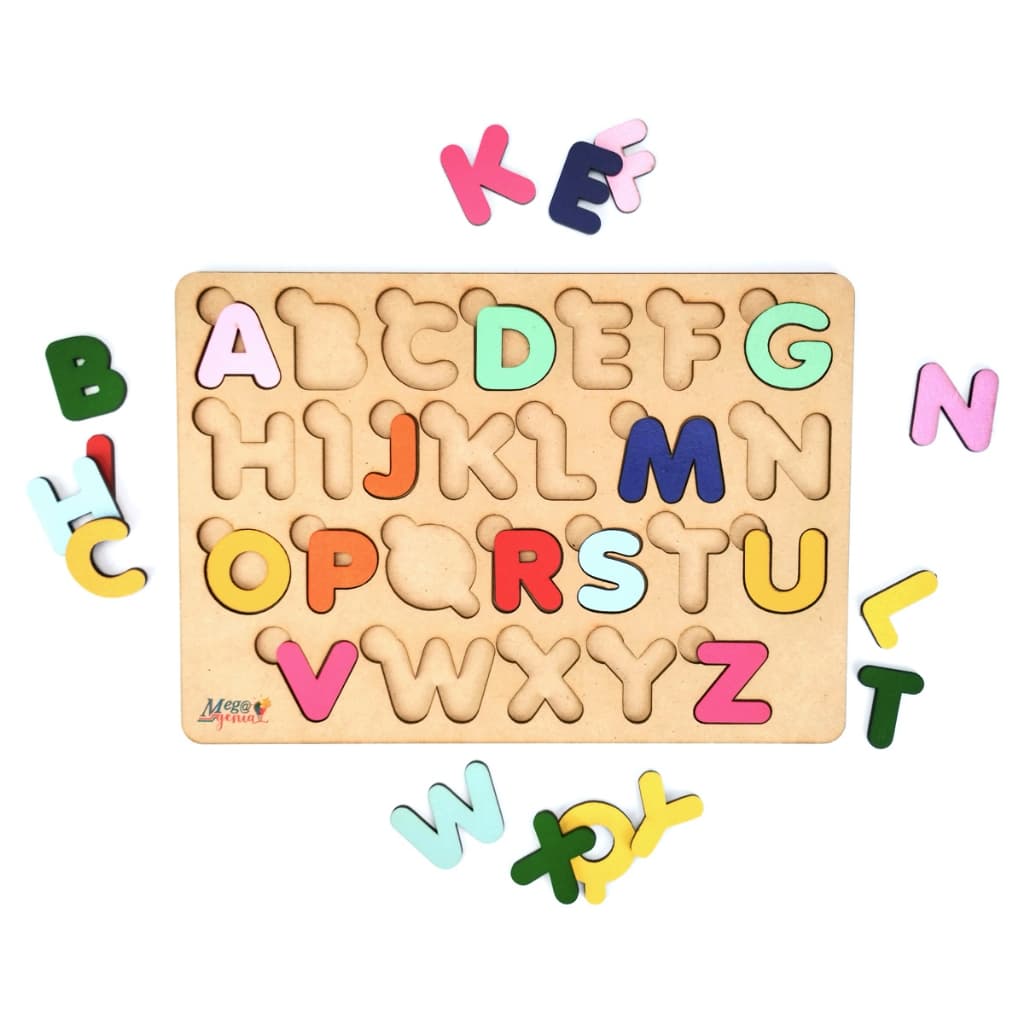 Brinquedo Educativo Pedagógico em Madeira Letras Coloridas Alfabeto Tabuleiro Aprendendo as Letras