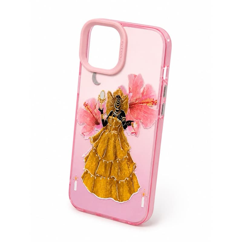 Capinha Premium Fosca Rosa com Aro Reforçado para Câmera – Estampa Oxum e Flores | Antichoque para iPhone 13/14