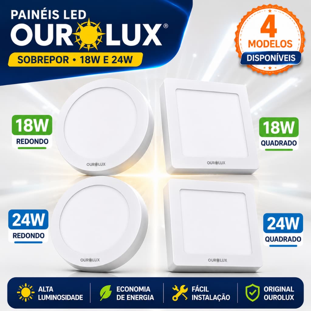 Painel Led Cozinha Sala 18W 24W Redondo Quadrado Kit