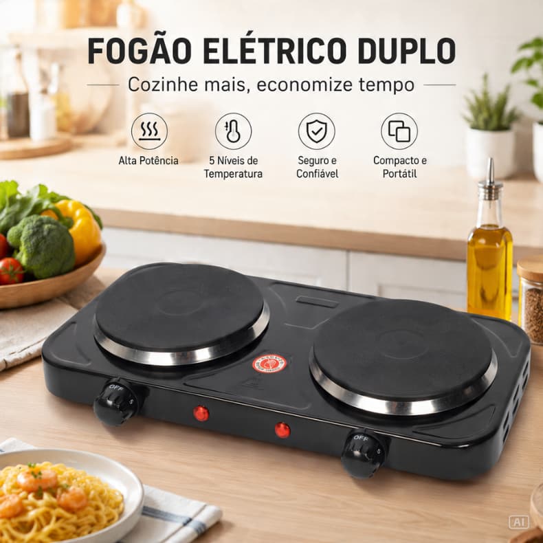 Fogareiro Elétrico Fogão Cooktop 2 Bocas  Camping 2000w 127v Aquecimento Rápido