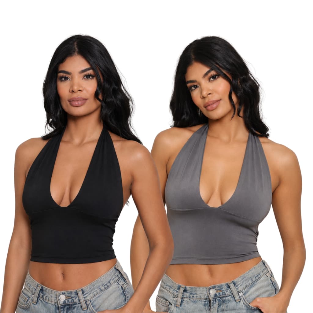 KIT 2 - Blusa Frente Unica com Amarração no Pescoço
