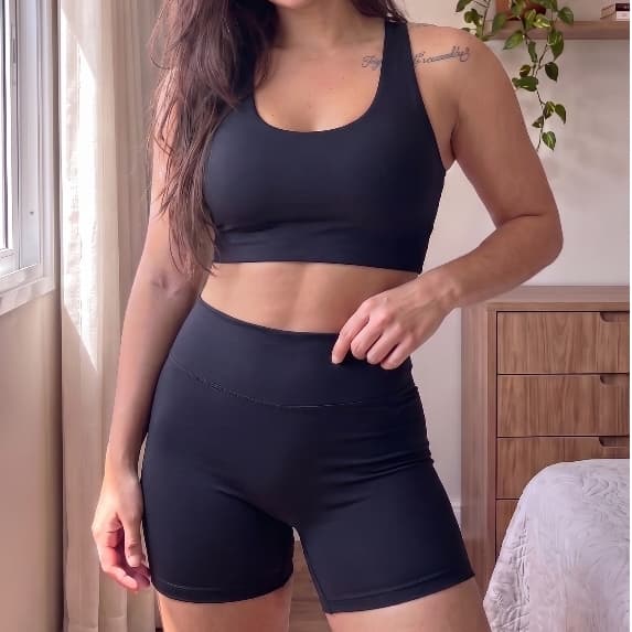 Conjunto Fitness Feminino Premium Top Nadador e Short Cintura Alta Zero Transparência