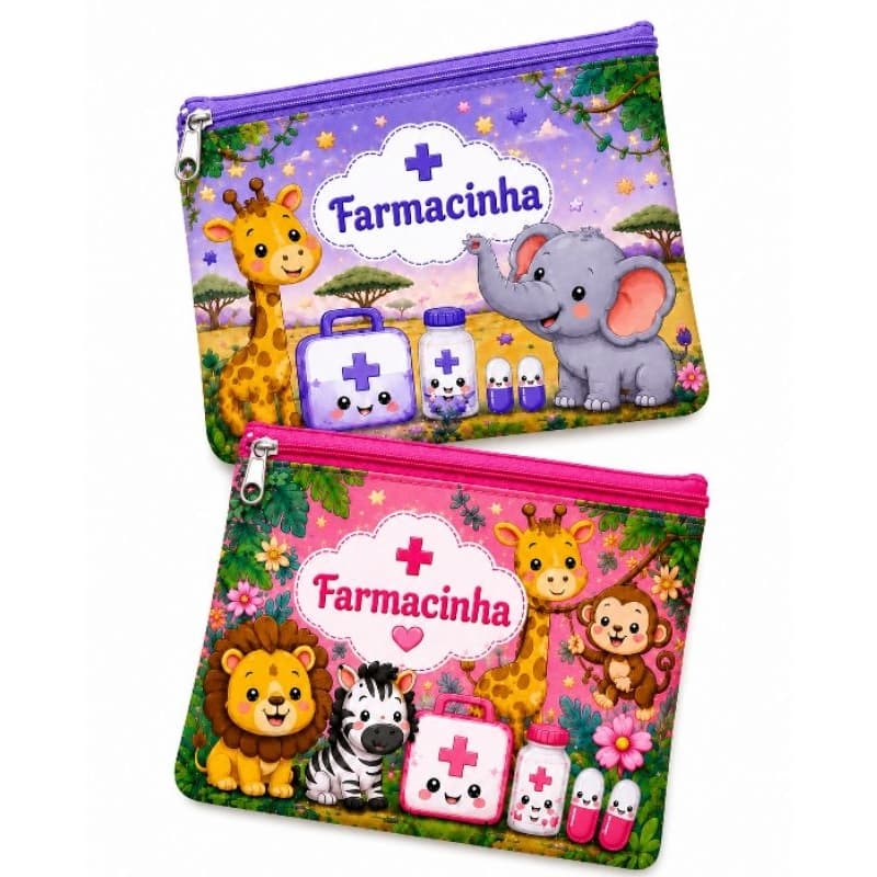 Kit 2 Necessaire Farmacinha Infantil para bebê | Porta Remédios para Bolsa | Kit 2 farmacinhas de bolsa safari baby