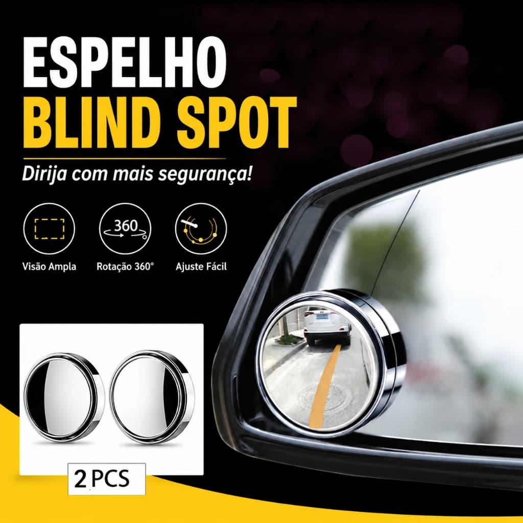 1 par - Espelho Retrovisor Carro Moto Convexo Fixo Auxiliar Externo Pontos Cegos 5cm Universal ZEM