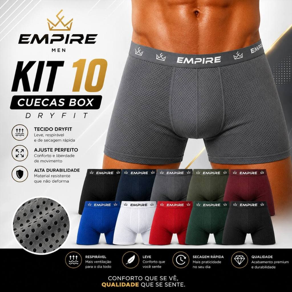 Kit 10 Cuecas Boxer Dryfit Masculina Cuecas Respirável Antiodor Forro 100 Algodão Furadinha