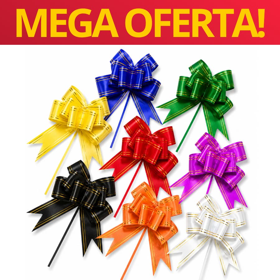 Laço Fácil Mágico Com Filete Dourado 18x350mm Médio C/10 ou 50 | Decoração Decorativo Presente