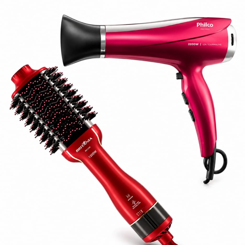 Kit Bivolt Íons: Secador Philco PSC2300 2200W + Escova Secadora Britânia BES12V