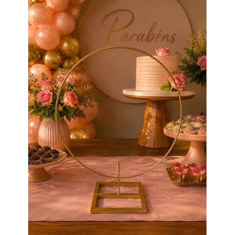 Mini Arco 50cm Com Base Metalon Reforçada Anti Quedas Dourado