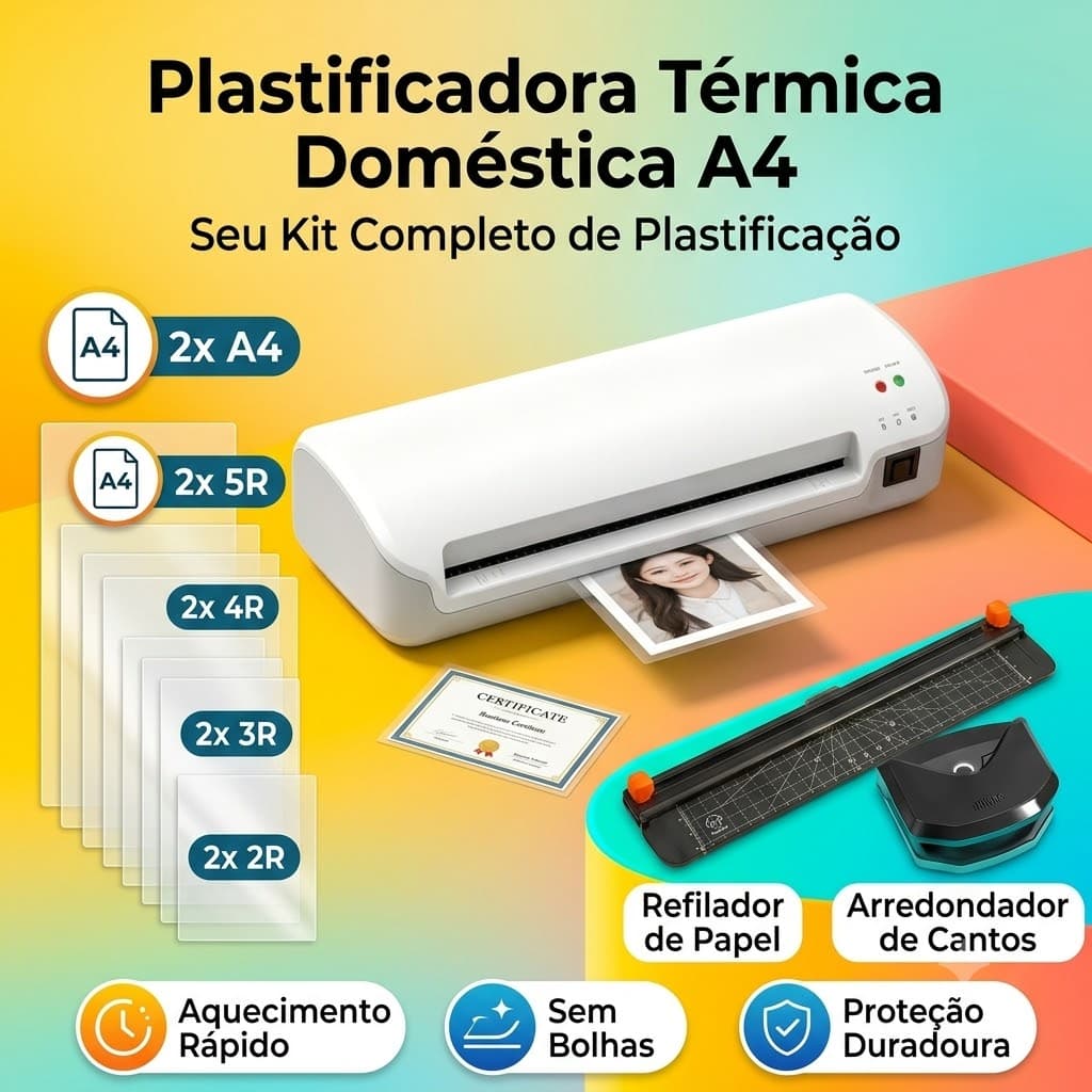 Plastificadora e Laminadora Portátil A4 Maquina Plastificar Documentos 110V/220V kit escolar