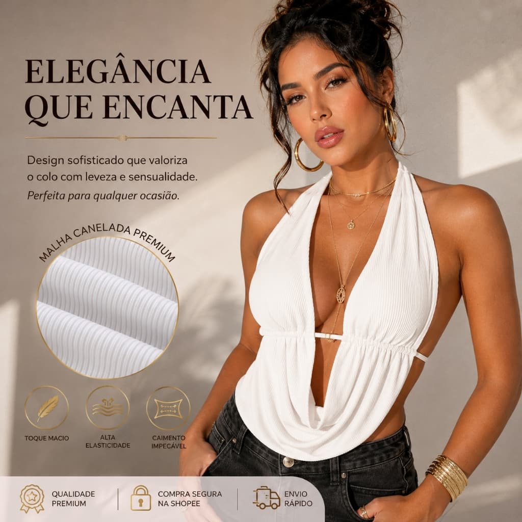 Blusa Cortininha Frente Única Malibu Bata Babado Costas Nuas Tendência Moda Blogueira Cropped