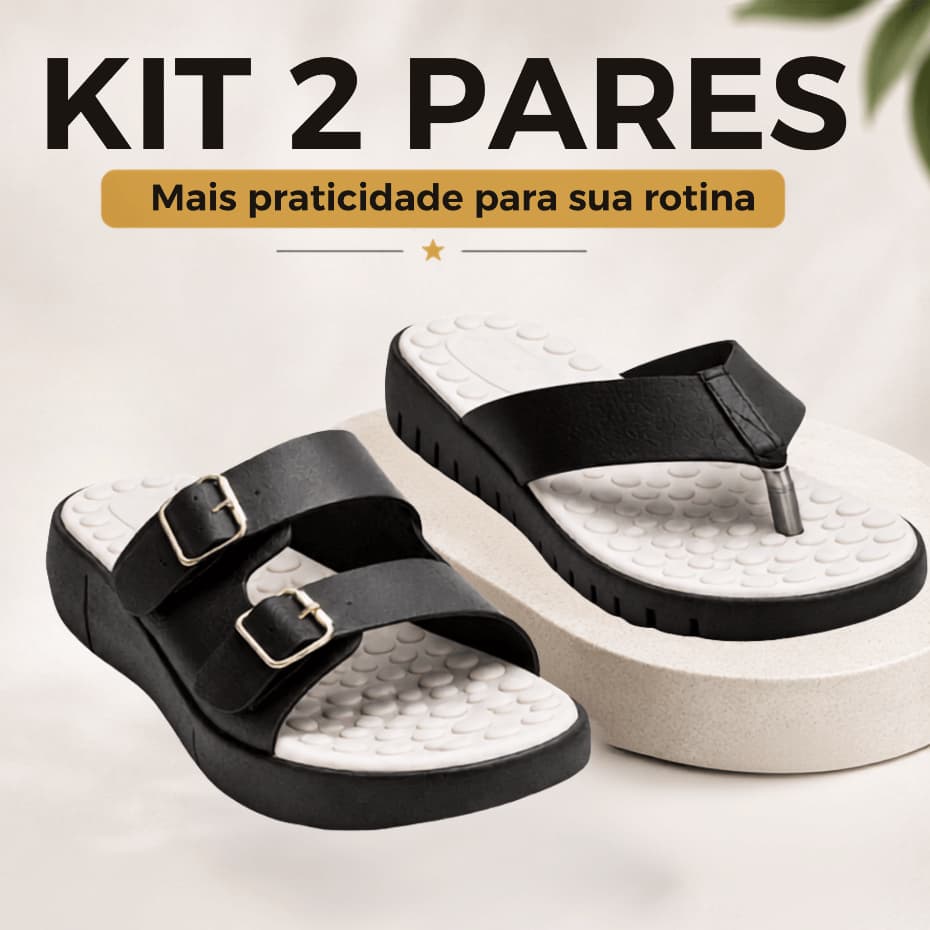 Kit Sandália Ortopédica Feminina Chinelo Massageador Confortável Para Esporão Fascite Plantar