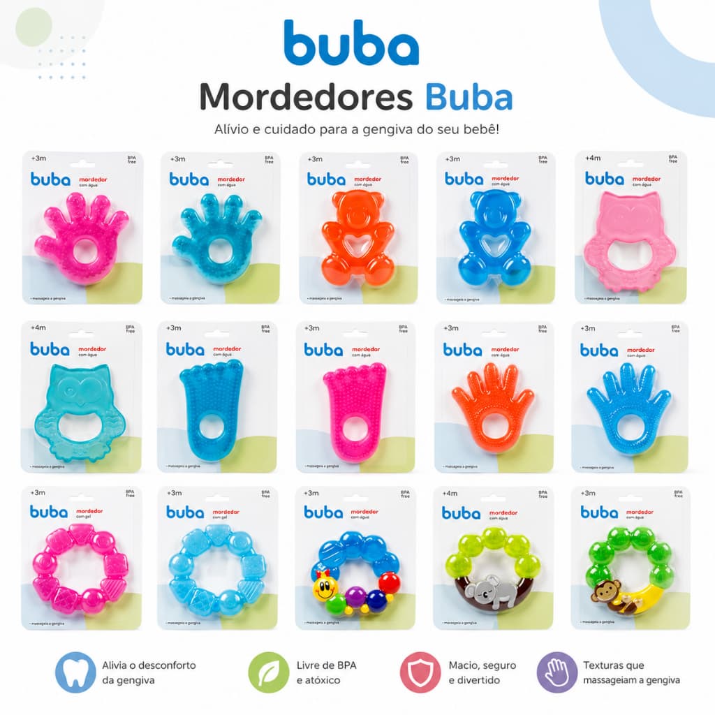 Mordedor Buba Bebê Estimulador Gelado Gengiva Dentição Agua