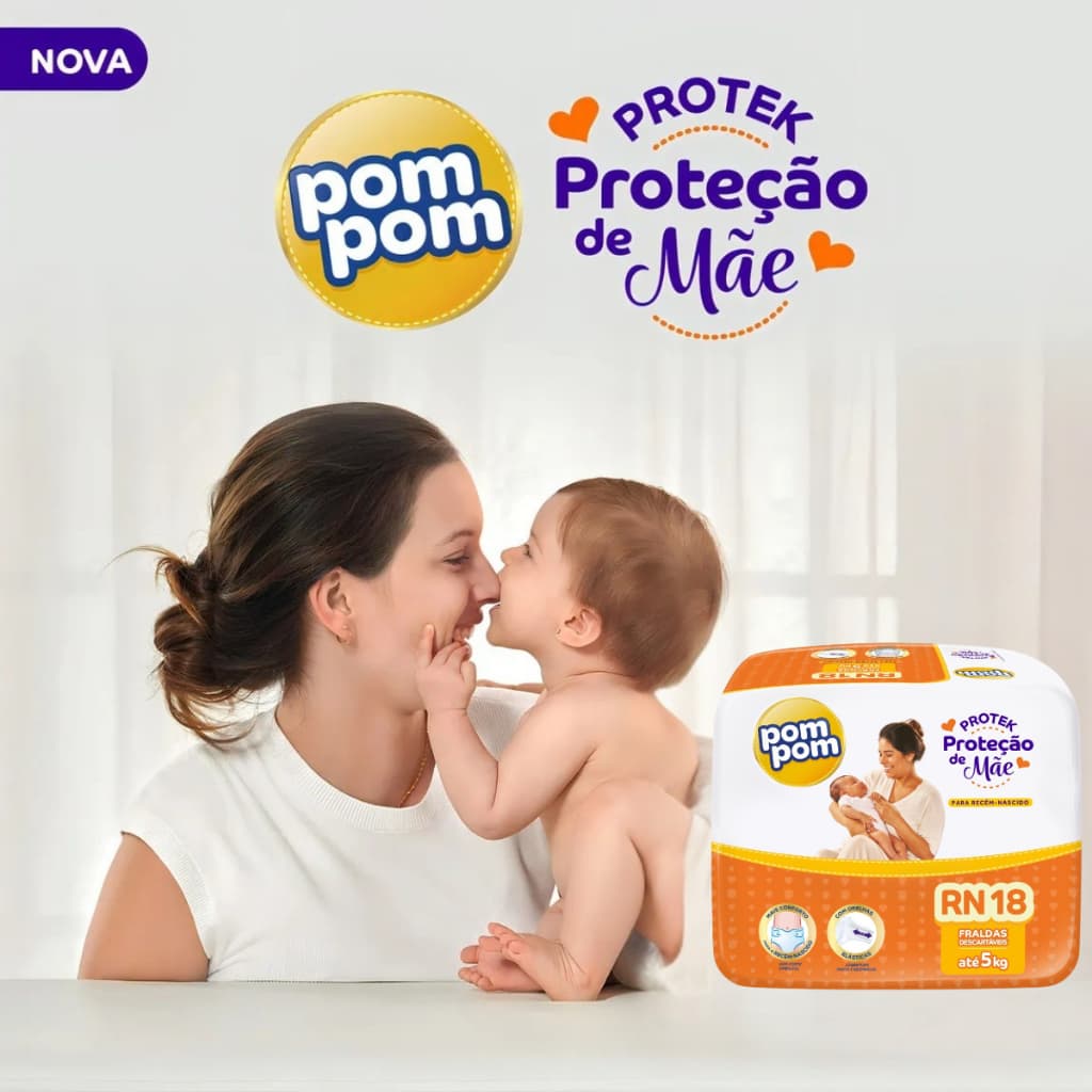 Fralda Pom Pom Rn, P, M, G, Xg, Pompom Infanti Bebê Protek Proteção de Mãe