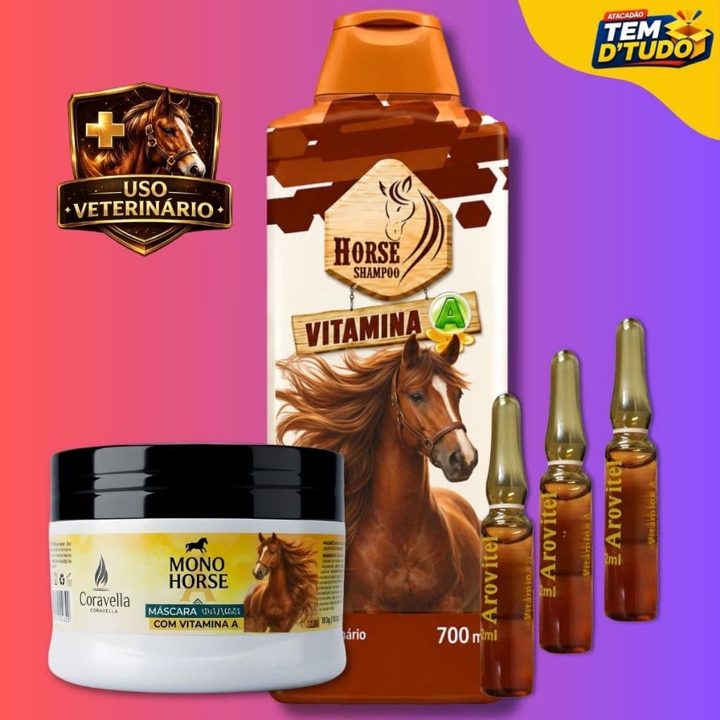 Shampoo Horse de Cavalo Vitaminado + 3 Vitamina A + Mono Horse A Mascára de Hidratação