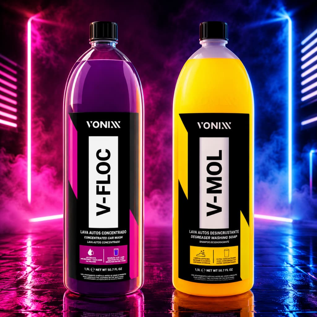 Kit Limpeza Automotiva Vonixx Shampoo Neutro V-Floc V-Mol 1,5L