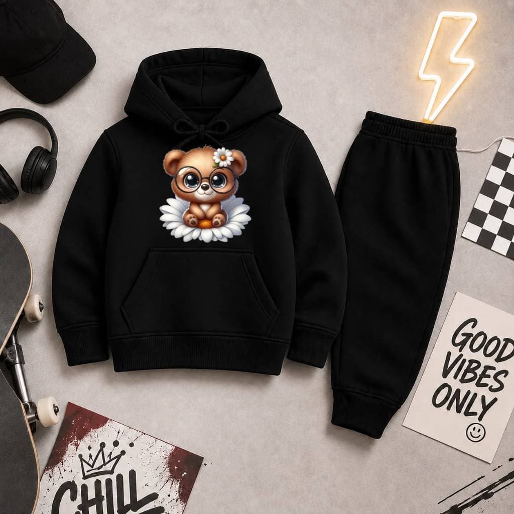 Conjunto Moletom Infantil Masculino Feminino Canguru Estampa de Ursinha e Flores Inverno Tecido Grosso Alta Qualidade