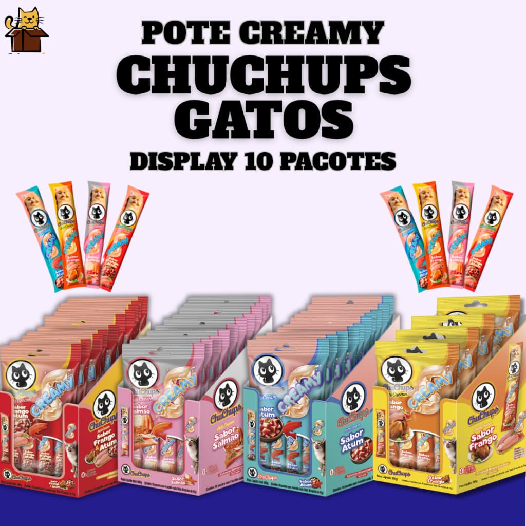 ChuChups Patê Cream Petisco Para Gatos Snack Cremoso - Display 10 Pacotes com 4 Sachês de 15g Cada