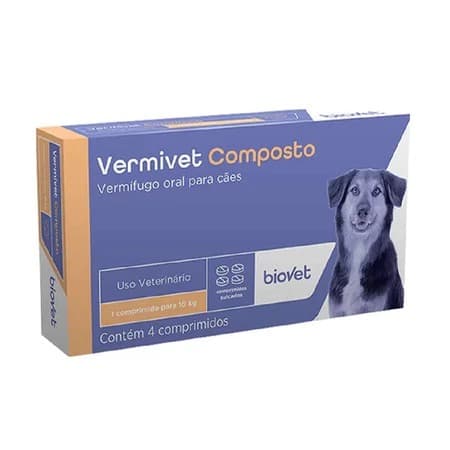 Vermivet Composto 600mg Vermifugo para Cães e Gatos Caixa com 4 Comprimidos
