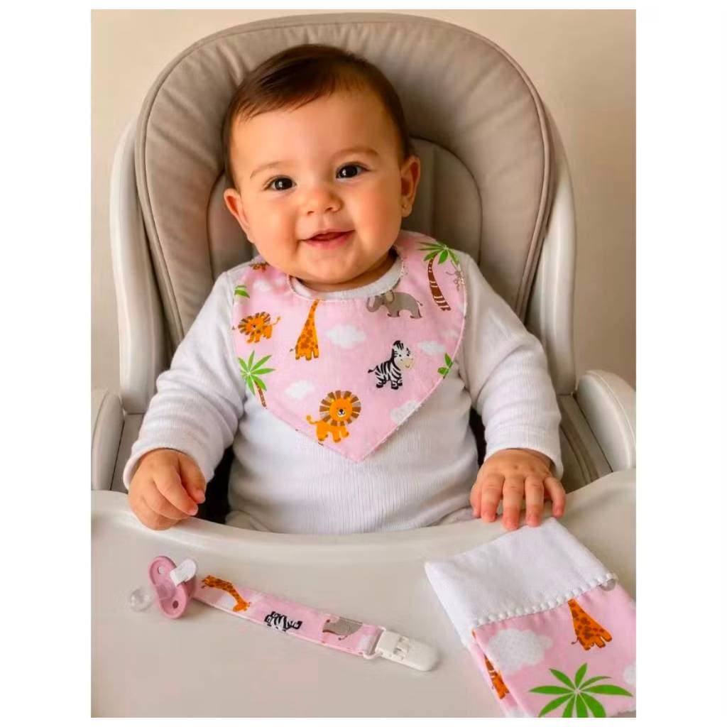 Kit Babador com Fraldinha e Prendedor de Chupeta bebê Infantil
