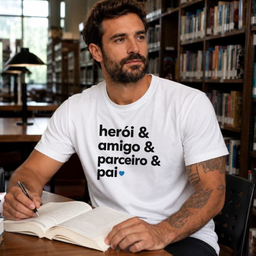 Camiseta Camisa Blusa Básica Masculina 100% Algodão Presente De Dia Dos Pais Herói Amigo Parceiro