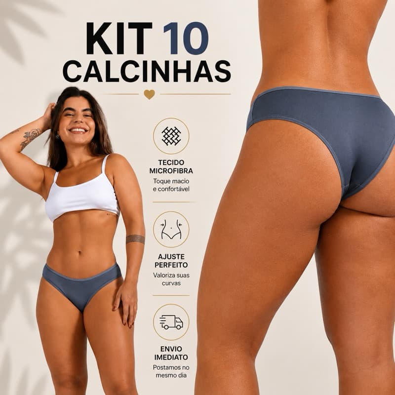 Kit 10 Calcinhas Tanga Conforto em Microfibra Forro 100% Algodão Calcinha Feminina