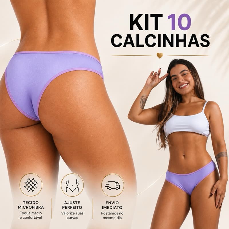 Kit 10 Calcinhas Modelo Tanga Conforto de Microfibra Calcinha com Forro