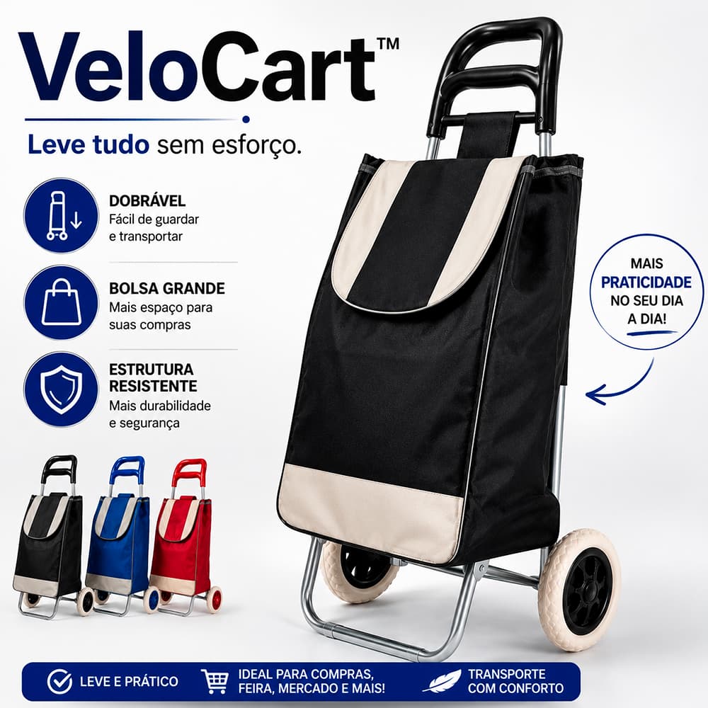 Carrinho de Feira Dobrável Grande Reforçado com Rodas Bolsa Resistente para Compras VeloCart™