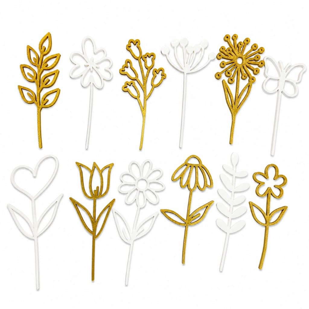 Kit 12 Enfeites Flores e Folhas Decorativos para Jardim Festas Decoração